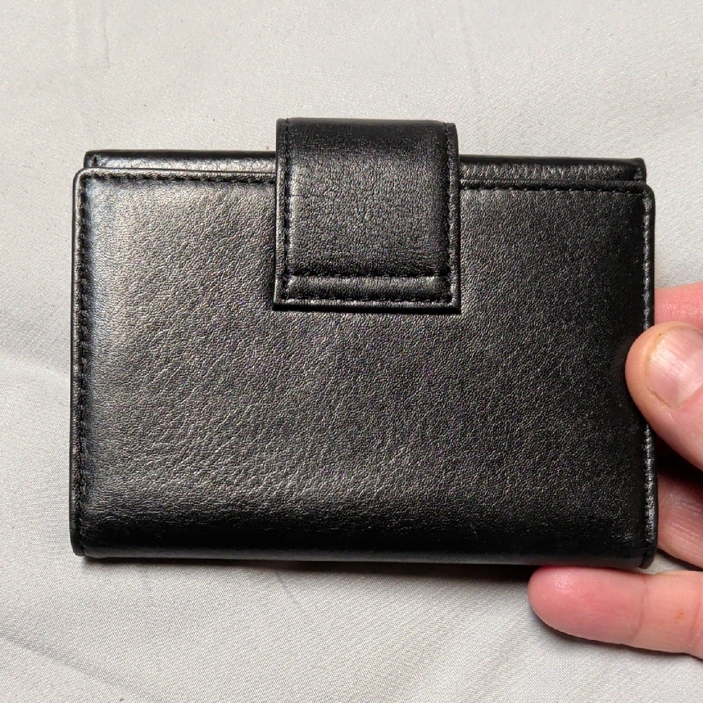 LOVCAT Black Leather Compact Wallet with Gold Hardware - Picture 4 of 8